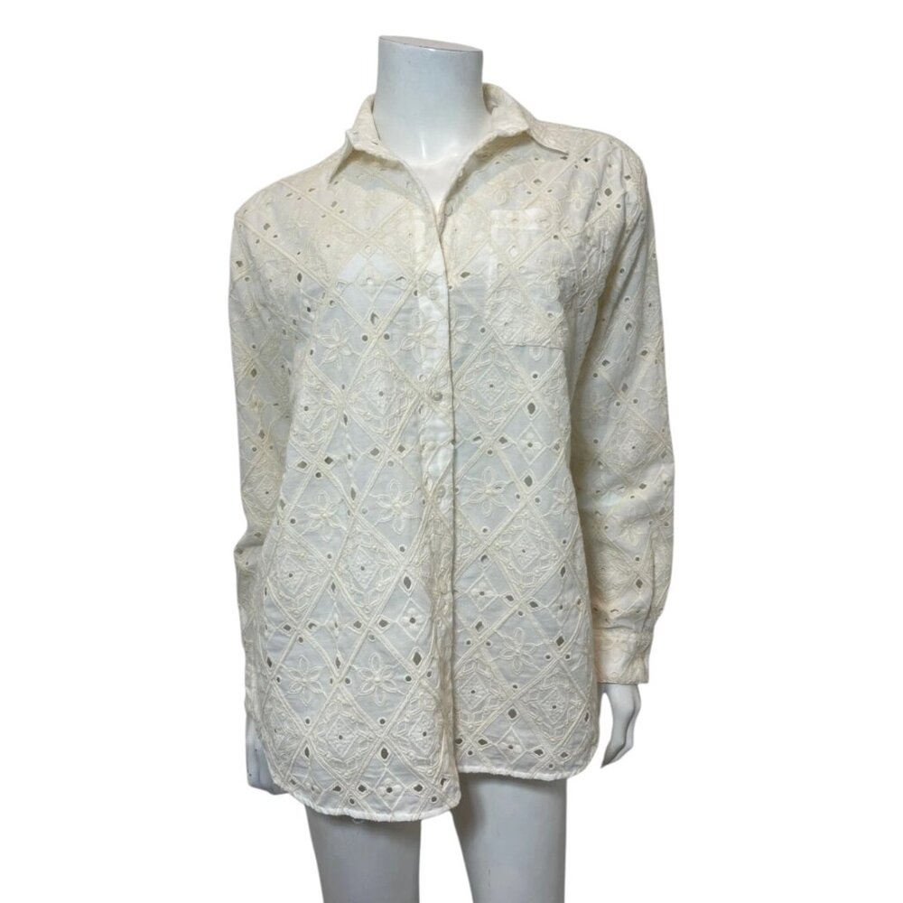 NWT Sezane Max Shirt in Ecru Eyelet Size FR 34/US 2